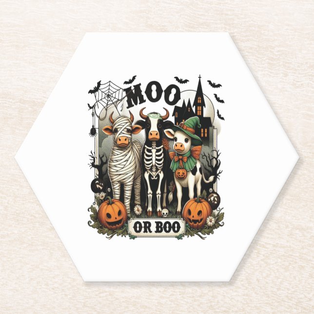 Moo oder Boo Halloween Cow Untersetzer (Vorderseite)