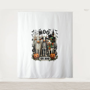 Moo oder Boo Halloween Cow Wandteppich