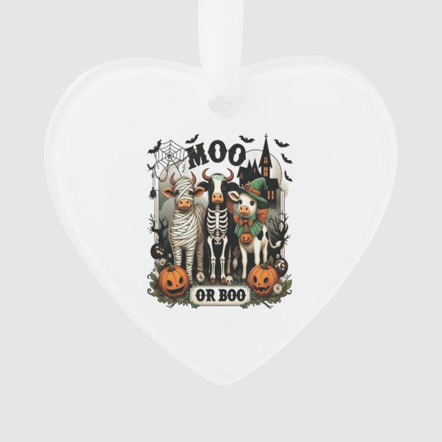 Moo oder Boo Halloween-Kuh Ornament (Vorderseite)