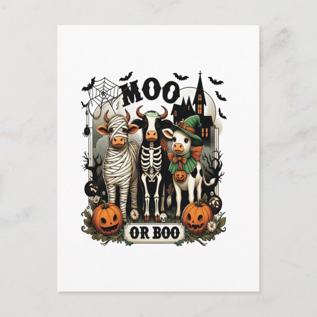 Moo oder Boo Halloween-Kuh Postkarte (Vorderseite)