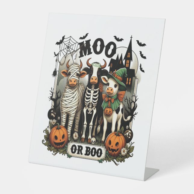 Moo oder Boo Halloween Kuh Sockelschild (Vorderseite)