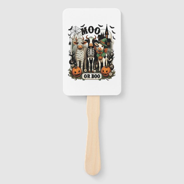 Moo or Boo Halloween Cow Fächer (Vorderseite)