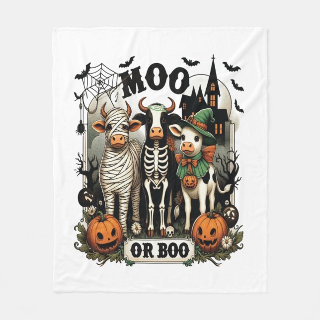 Moo or Boo Halloween Cow Fleecedecke (Vorderseite)