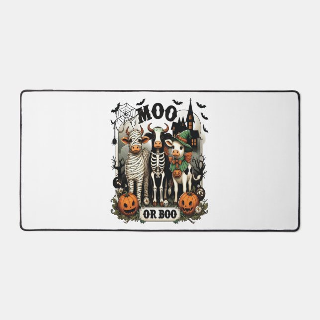 Moo or Boo Halloween Cow Schreibtischunterlage (Vorderseite)