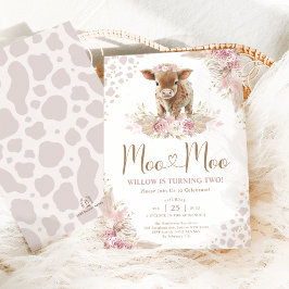Moo Pink Boho Kuh Pampas Grass 2. Geburtstag Einladung