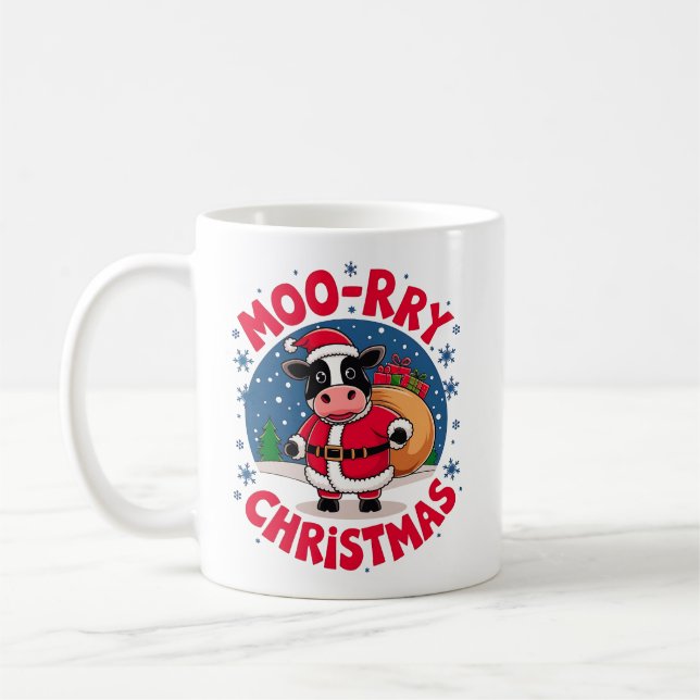 Moo-rry Christmas Funny Cow Santa Christmas Kaffeetasse (Links)