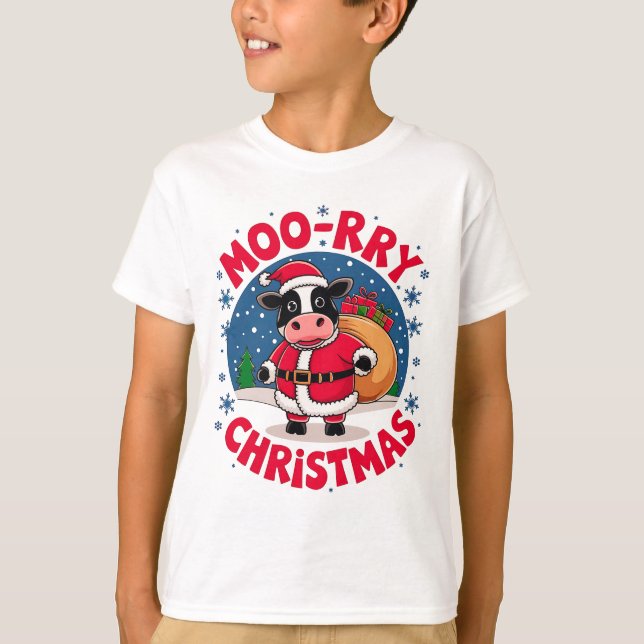 Moo-rry Christmas Funny Cow Santa Christmas T-Shirt (Vorderseite)