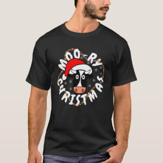Moo-Ry Christmas Cow Funny Awkward Doodle T-Shirt