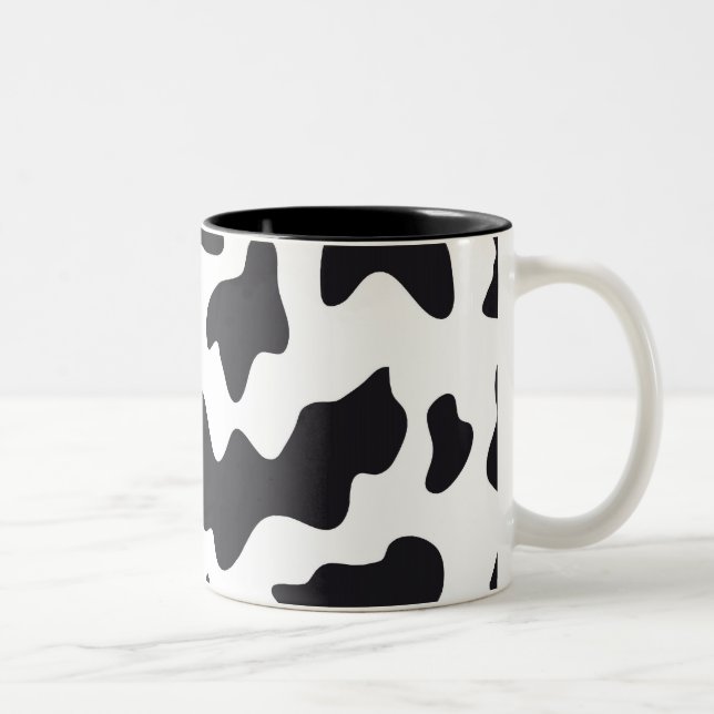 MOO Schwarz und Weiß Milchkuh Muster Druckgeschenk Zweifarbige Tasse (Rechts)