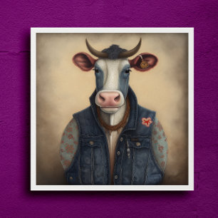Moo-Tique Denim - Funny cow in a costume Poster