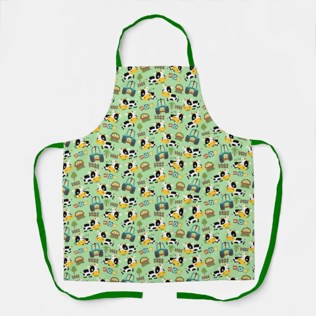 Moo Whimsy Kitchen Schürze - Grill Schürze Grün (Vorderseite)
