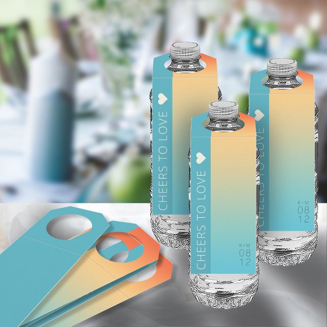 Mood Gradient Wedding Cheers Tropical Sky ID741 Flaschenanhänger (Front/Back In Situ)