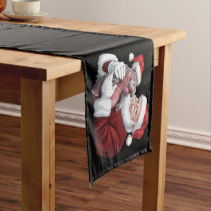 Moodeng Christmas Funny Vintager Weihnachtsmann Kurzer Tischläufer