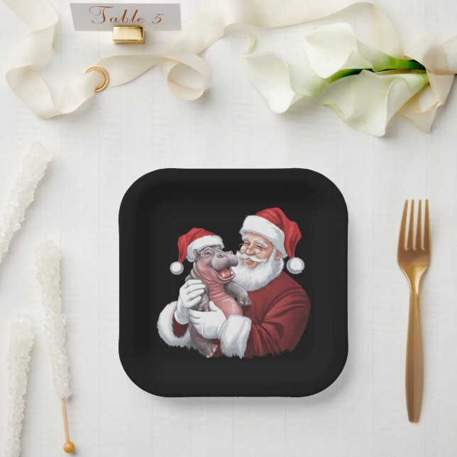 Moodeng Christmas Funny Vintager Weihnachtsmann Pappteller (Hochzeit)