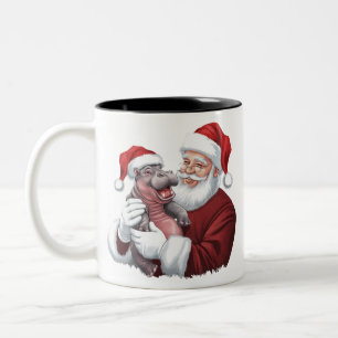 Moodeng Christmas Funny Vintager Weihnachtsmann Zweifarbige Tasse