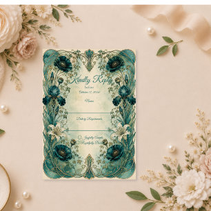 Moodige Art Nouveau Botanische Romantische Hochzei RSVP Karte