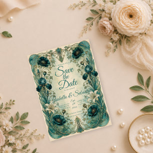 Moodige Art Nouveau Botanische Romantische Hochzei Save The Date