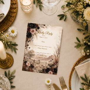 Moodige westliche Blumenhochzeit RSVP Karte