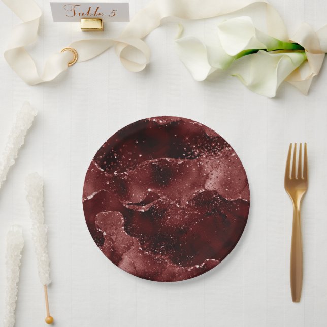 Moody Agate | Henna Blood Red Garnet Jewel Tone Pappteller (Hochzeit)
