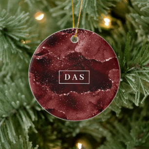 Moody Agate Henna Blood Red Garnet Monogram Keramik Ornament