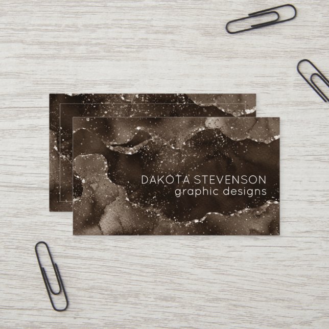 Moody Agate | Kaffee Brown Golden Bronze Taupe Visitenkarte (Vorderseite/Rückseite Beispiel)