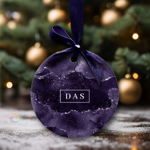 Moody Agate Midnight Indigo Deep Lila Monogram Keramik Ornament