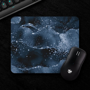 Moody Agate   Navy Denim Steel Blue Imitats Glitze Mousepad