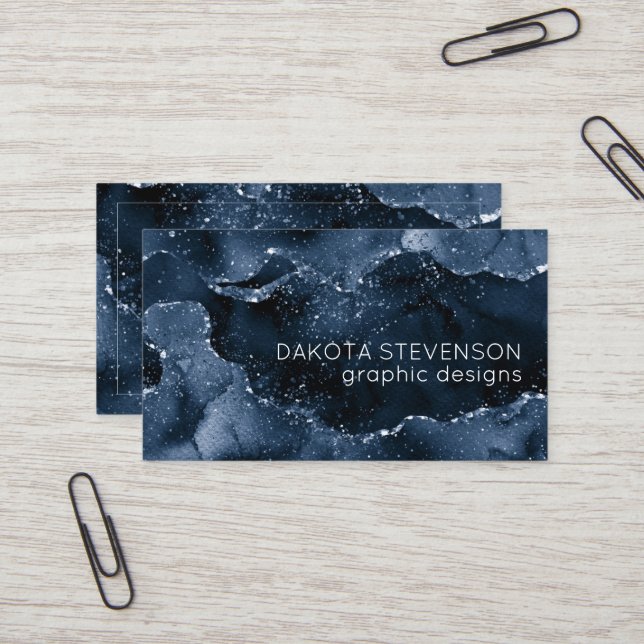 Moody Agate | Navy Denim Steel Blue Imitats Glitze Visitenkarte (Vorderseite/Rückseite Beispiel)