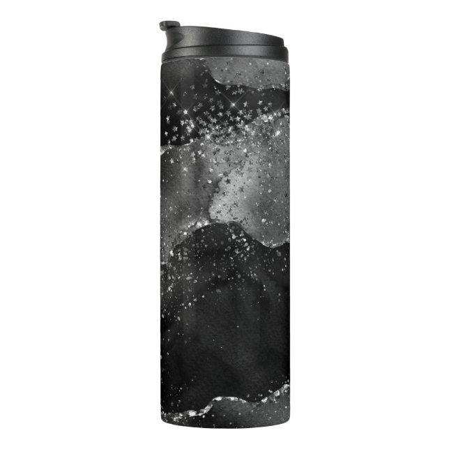 Moody Agate | Onyx Black Silver Vampy Goth Glitzer Thermosbecher (Nach rechts gedreht)