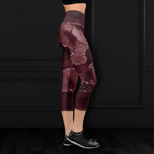 Moody Agate Wein Bordeaux Sangria Merlot Maroon Capri Leggings