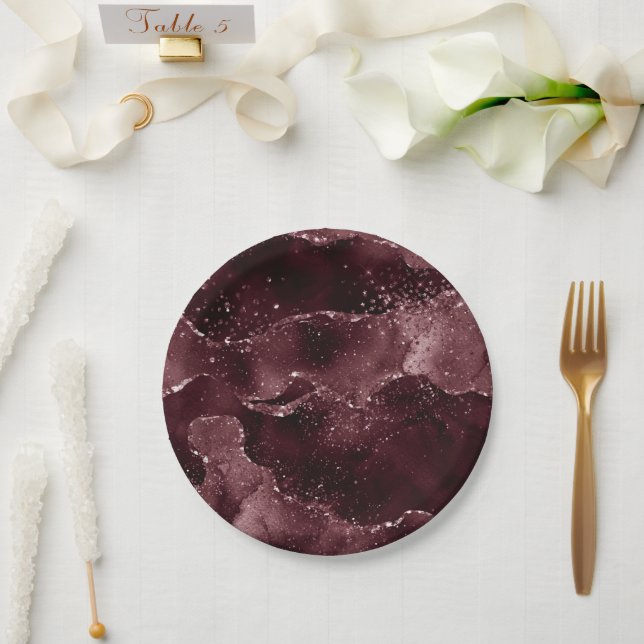 Moody Agate | Wein Bordeaux Sangria Merlot Maroon Pappteller (Hochzeit)