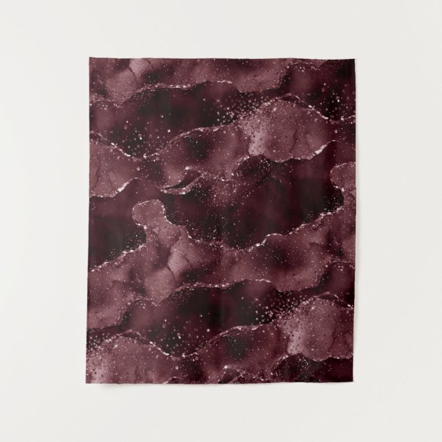 Moody Agate | Wein Bordeaux Sangria Merlot Maroon Wandteppich (Vorderseite)