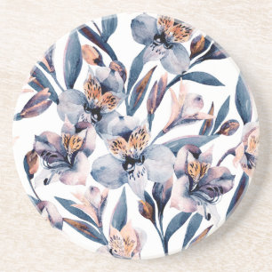 Moody Alstroemeria: Muster für Aquarellfarben-Blum Getränkeuntersetzer