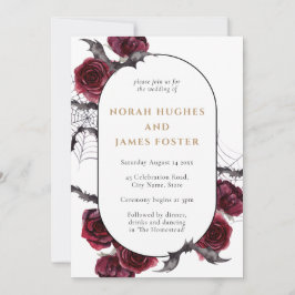 Moody Arch Floral Burgundy Black Halloween Hochzei Einladung