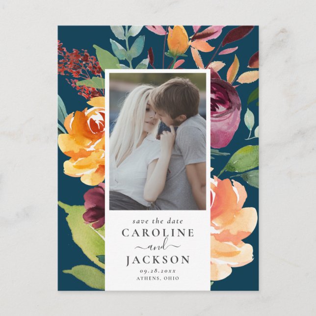 Moody Autumn Blumen Foto Save the Date Postkarte (Vorderseite)