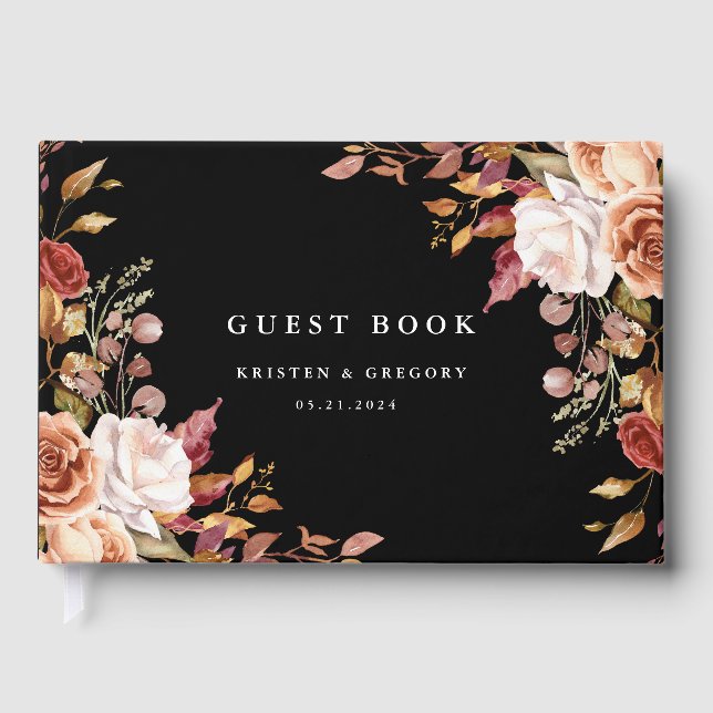 Moody Autumn Floral Elegant Wedding Gästebuch (Vorderseite)