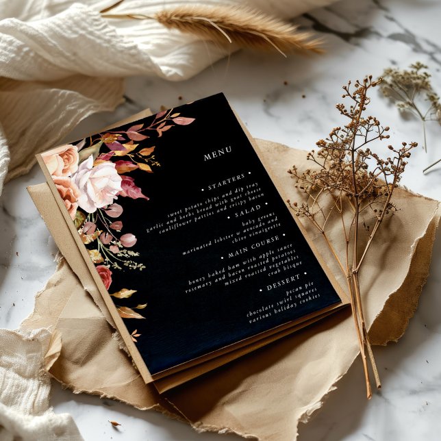Moody Autumn Floral Elegant Wedding Menu Card Einladung (Von Creator hochgeladen)