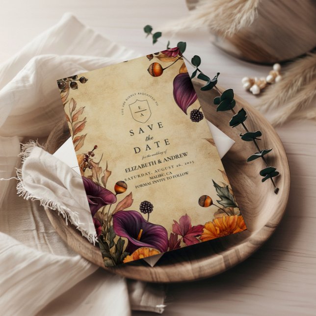 Moody Autumn Floral Wedding Save The Date (Von Creator hochgeladen)
