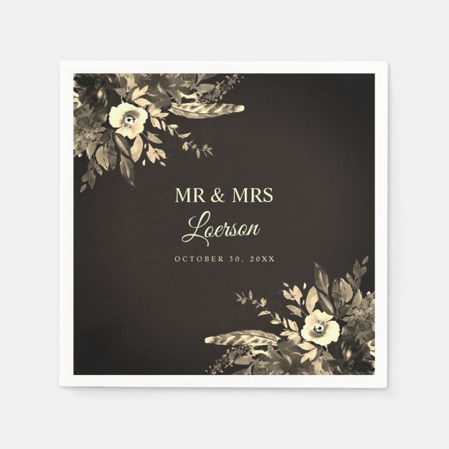Moody Autumn Watercolor Dried Blume Wedding Serviette (Vorderseite)