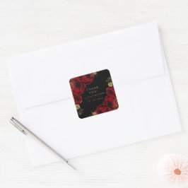 Moody Black Burgundy Roses Wedding Thank you  Quadratischer Aufkleber