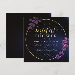 Moody Black Dark Lila Floral Frame Brautparty Einladung