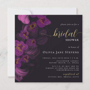 Moody Black Dark Lila Orchids Chic Brautparty Einladung