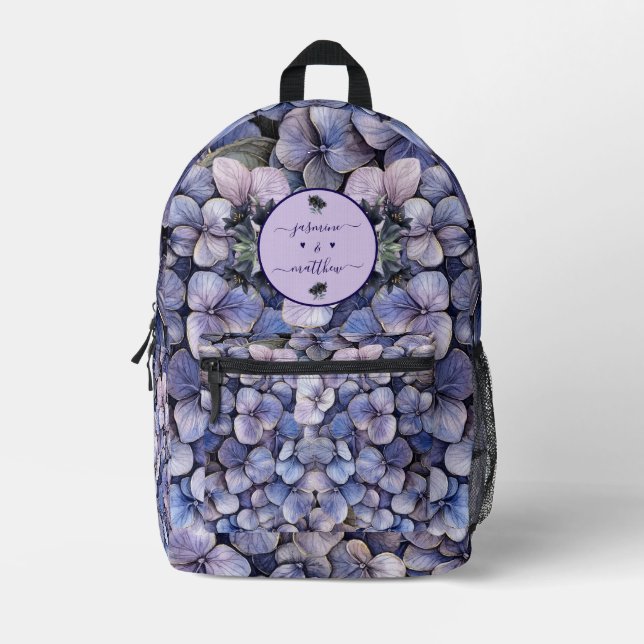 Moody Black Floral Classic Couple Names Wedding Bedruckter Rucksack (Vorderseite)