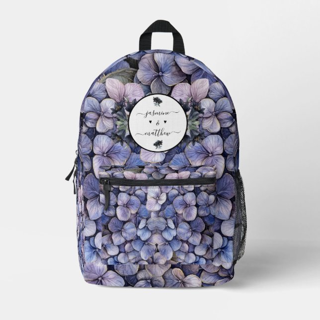 Moody Black Floral Classic Couple Names Wedding Bedruckter Rucksack (Vorderseite)