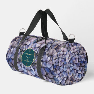 Moody Black Floral Classic Couple Names Wedding Duffle Bag