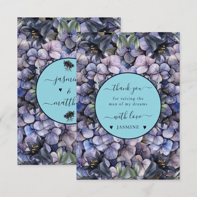 Moody Black Floral Classic Husband Mother Wedding Dankeskarte (Vorne/Hinten)