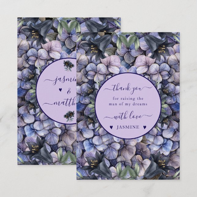 Moody Black Floral Classic Husband Mother Wedding Dankeskarte (Vorne/Hinten)