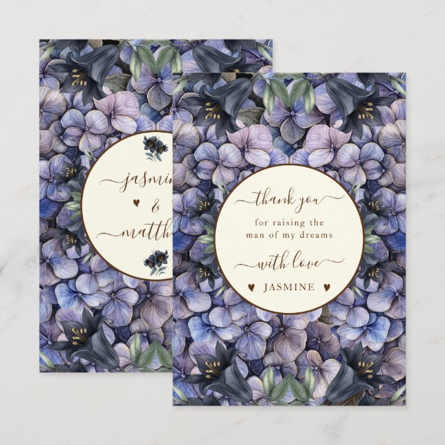 Moody Black Floral Classic Husband Mother Wedding Dankeskarte (Vorne/Hinten)