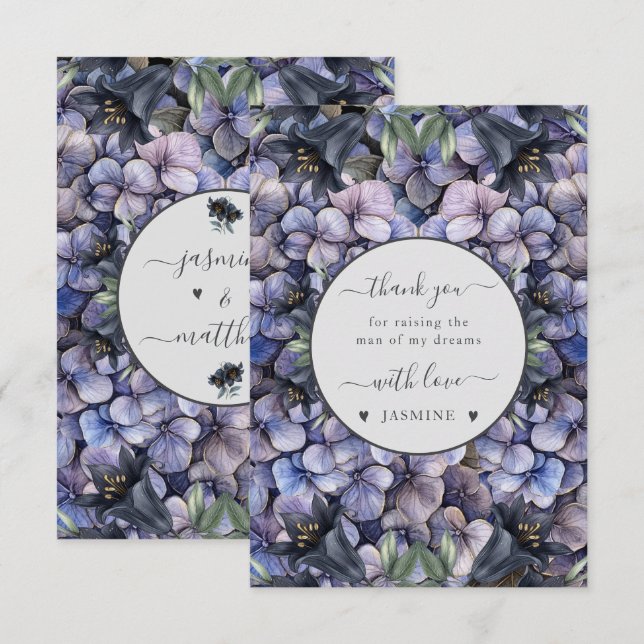 Moody Black Floral Classic Husband Mother Wedding Dankeskarte (Vorne/Hinten)