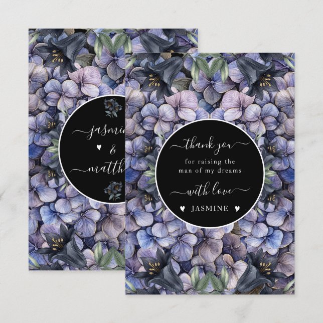 Moody Black Floral Classic Husband Mother Wedding Dankeskarte (Vorne/Hinten)